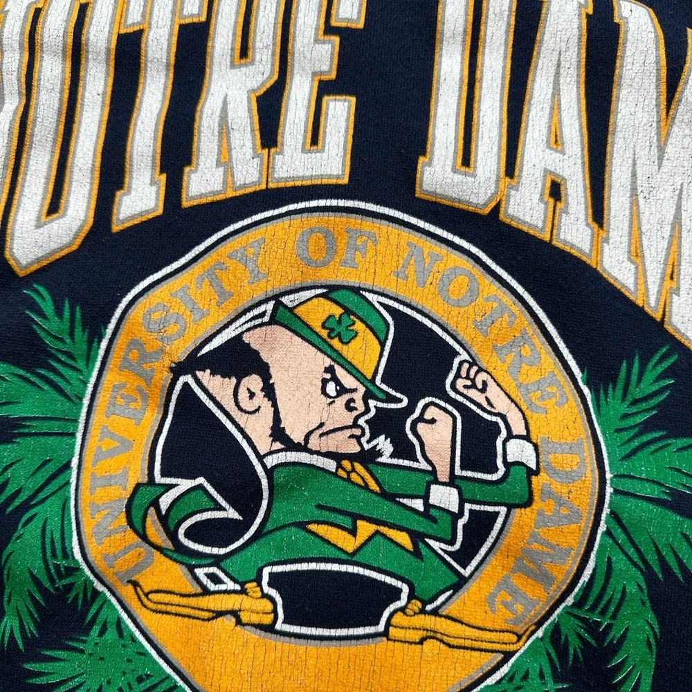 Vintage Notre Dame Fighting Irish Sweater Mens Large Navy Blue Graphics USA Made